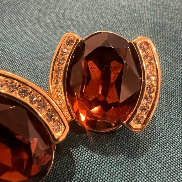 Christian Dior Gold -Amber Crystal-  Clip on Earrings - Picture 1 of 11